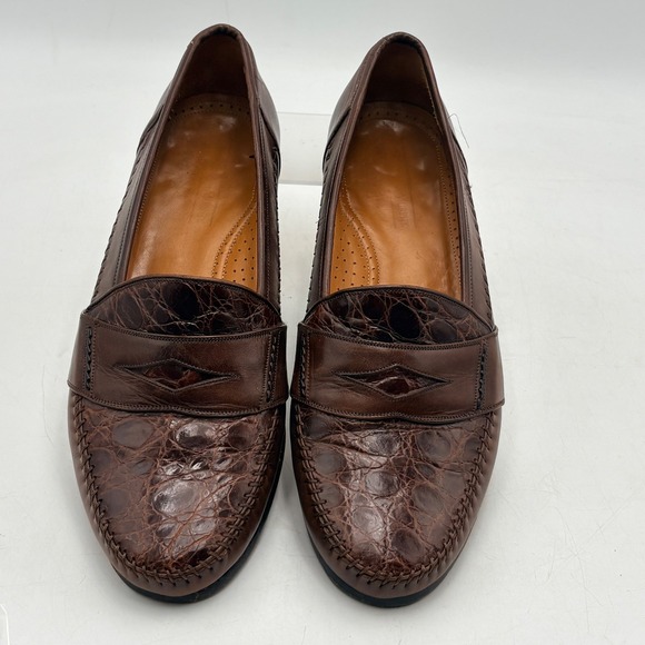 Johnston & Murphy Domani Tassel Loafers Men 9.5 Brown Crocodile Embossed Italy main image 11